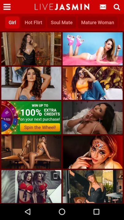 Screen capture of the Livejasmin mobile application